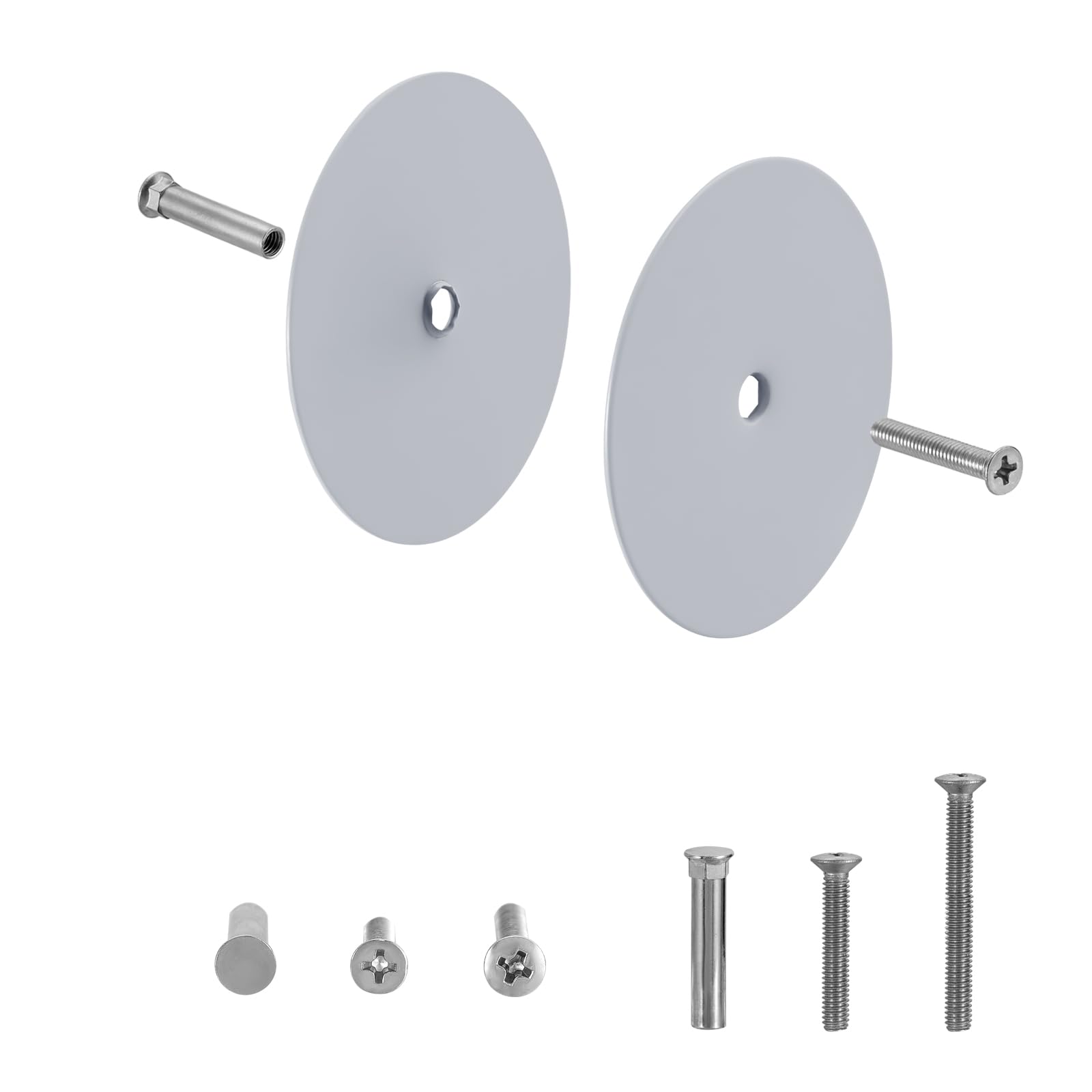 NAUBEA 1 Set Door Handle/Door Knob Hole Cover Plate, Deadbolt Cover Plate Primed Gray, 2 5/8" Diameter Round Door Hole Filler Plate, 1" and 1.5" Screws, Repair Locks and Doors Hole for Home Security