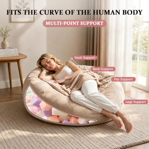 Image of Big Bean Bag Chairs for Adults,4FT,Bean Bag Chair with Filler Included,Memory Foam Chair,Removable and Washable Flannel Cover,Suitable for Bedroom and Dormitory. (Apricot, 4 Foot)