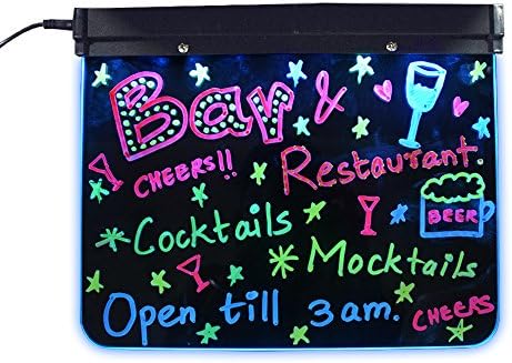 Madsbag Compact 9" x 12" Flashing Multipurpose Erasable Illuminated Neon LED Message Glass Writing Board | Home, Small Office, Cubical, Home Use, Restaurants, Corner Stores, Special Offers & Parties