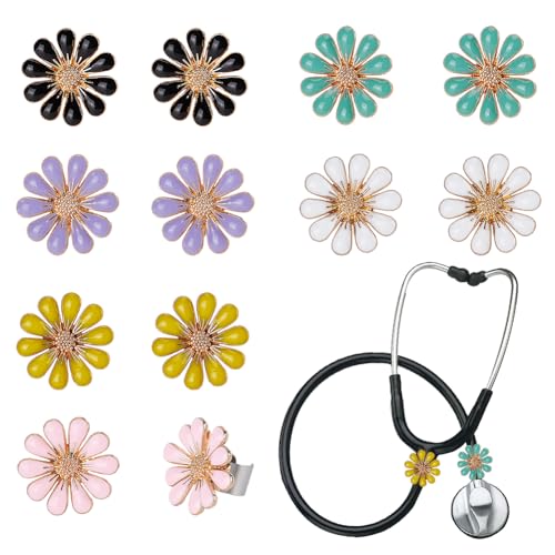 OLYCRAFT 12pcs 6 Colors Daisy Stethoscope Charms 0.6x0.7 inch Flower Stethoscope Tag Stethoscope
