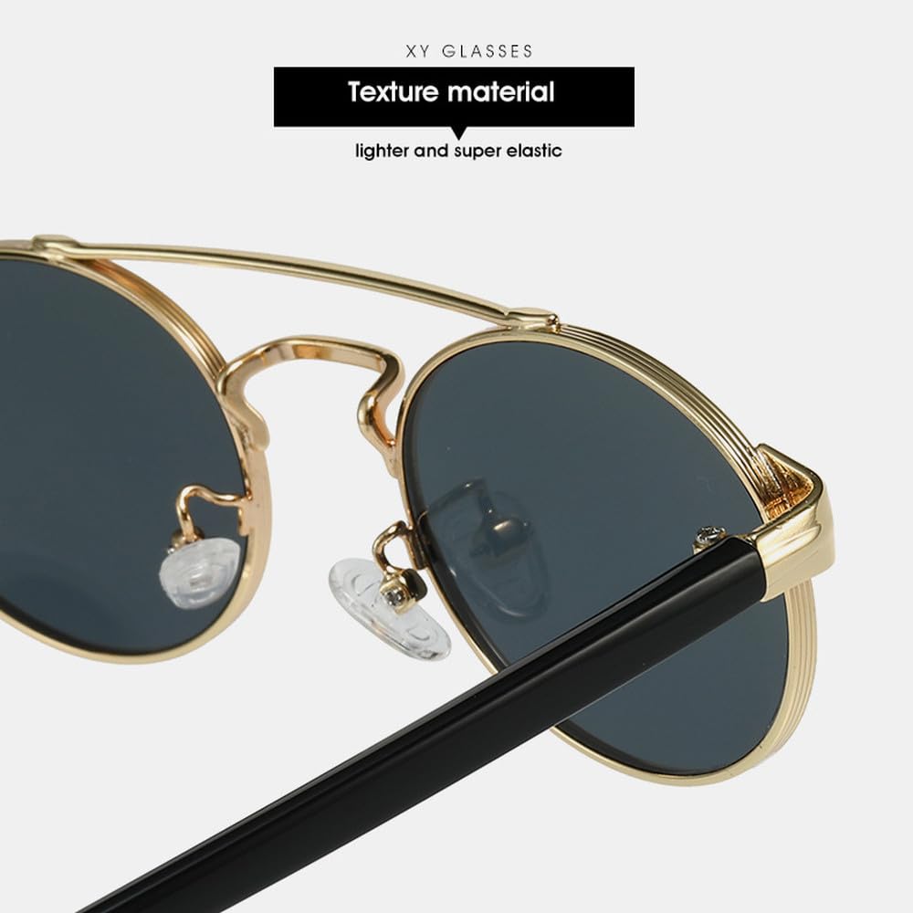 Gafas de sol vintage pequeñas ovaladas para mujer, réplica de lujo, gafas de sol femeninas con doble puente, gafas de sol redondas estilo punk retro