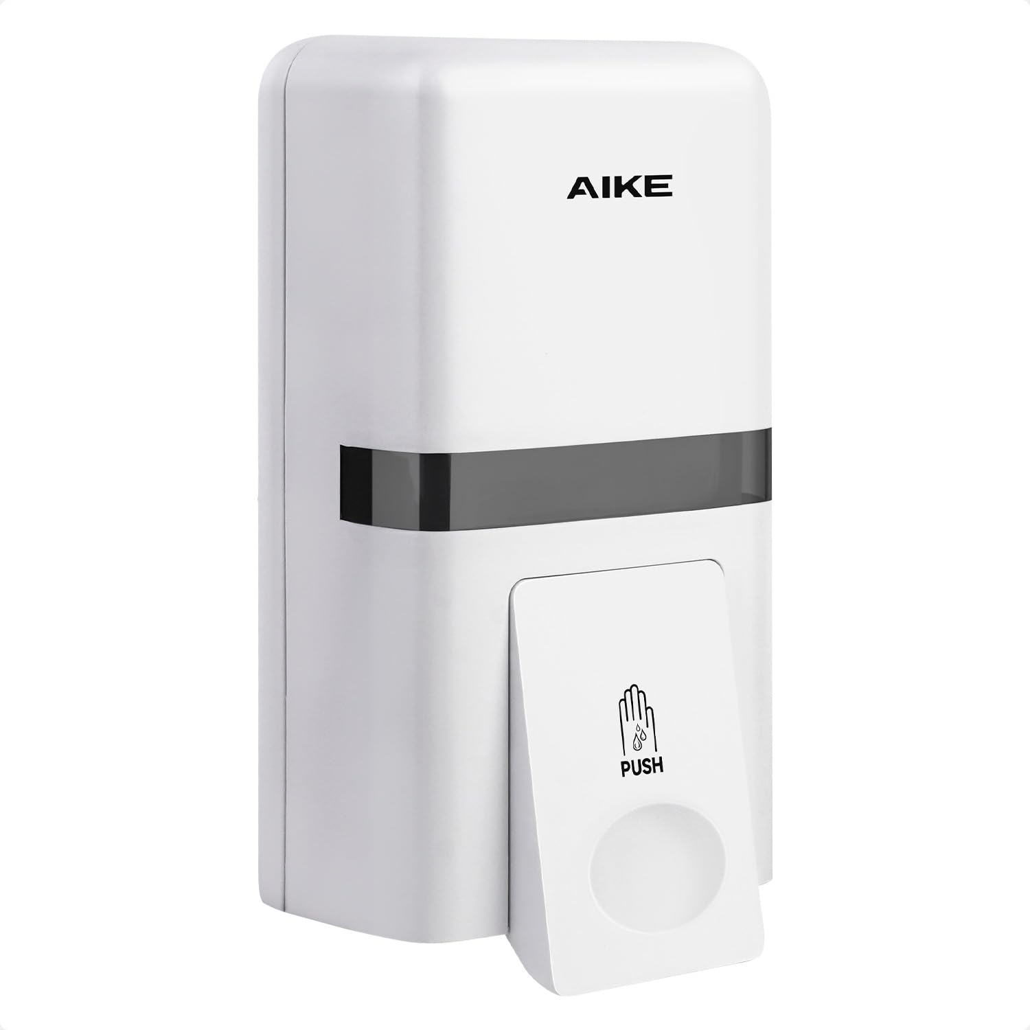 AIKE Dispensador De Jabón Pared sin Perforación, 800 ml Manual de Plástico, Dispensador LÃquido para Manos Comercial AK1008 (Blanco)