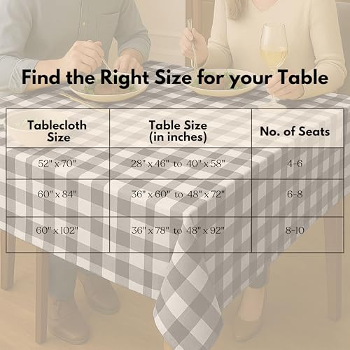 Native Fab Buffalo Check Tablecloth, 100% Cotton, 60x102 Inches, Classic Farmhouse Dining Table Cover, Perfect for Weddings, Halloween, Holiday Gatherings, Indoor Outdoor Décor, Black and White