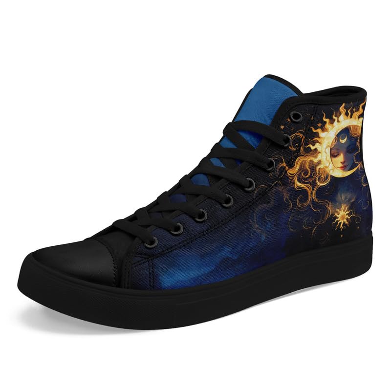 Sun Moon Star Hightop Canvas Shoes for Women Men Black White Fashion Shoes Lace up Trendy Plat Unisex Walking Casual Sneaker
