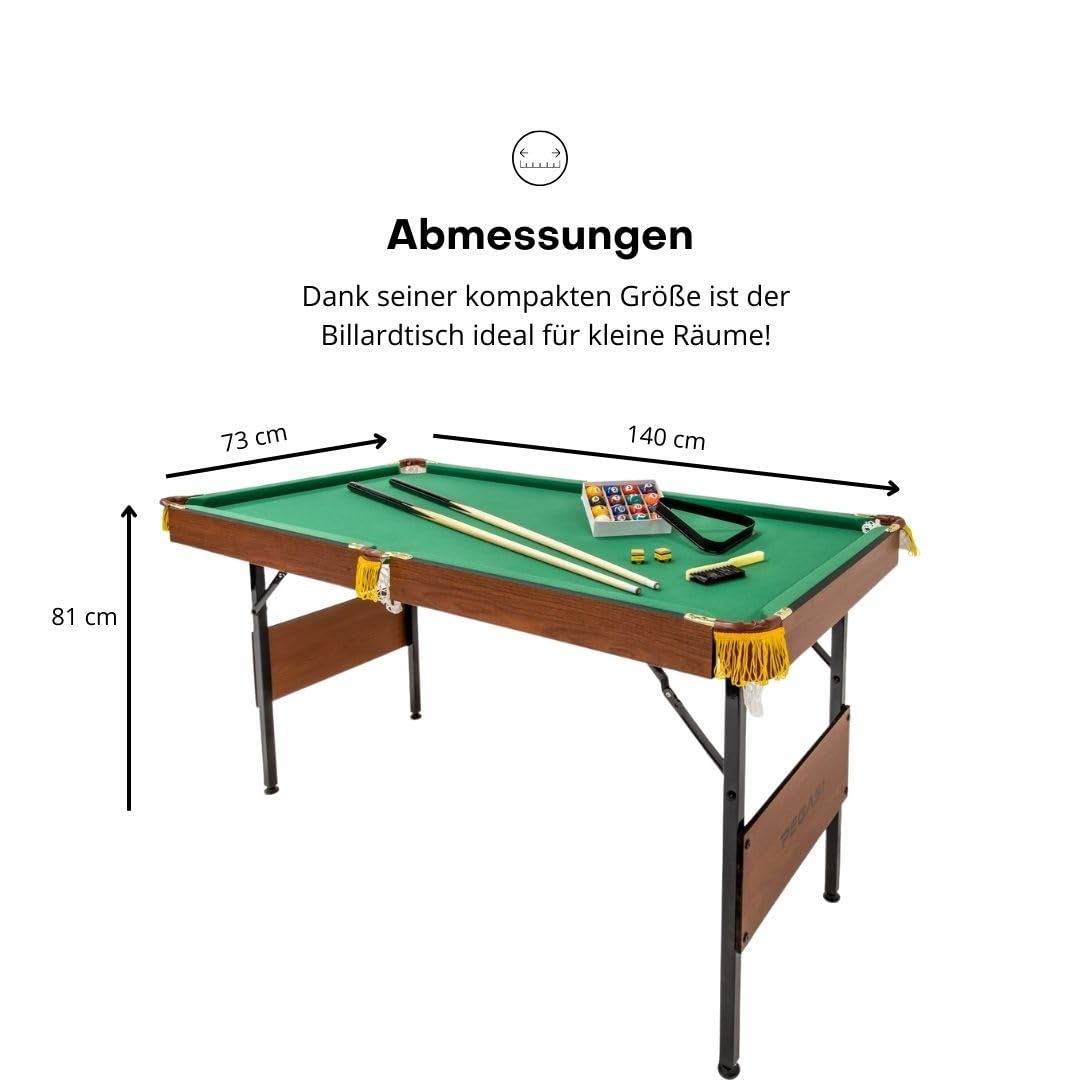 Pegasi Billardtisch 5ft Foldy - Billardtisch 5ft - Tischbillard - Zusammenklappbar - Pool Table für Erwachsene - Indoor - Premium Qualität - Holz - Grün