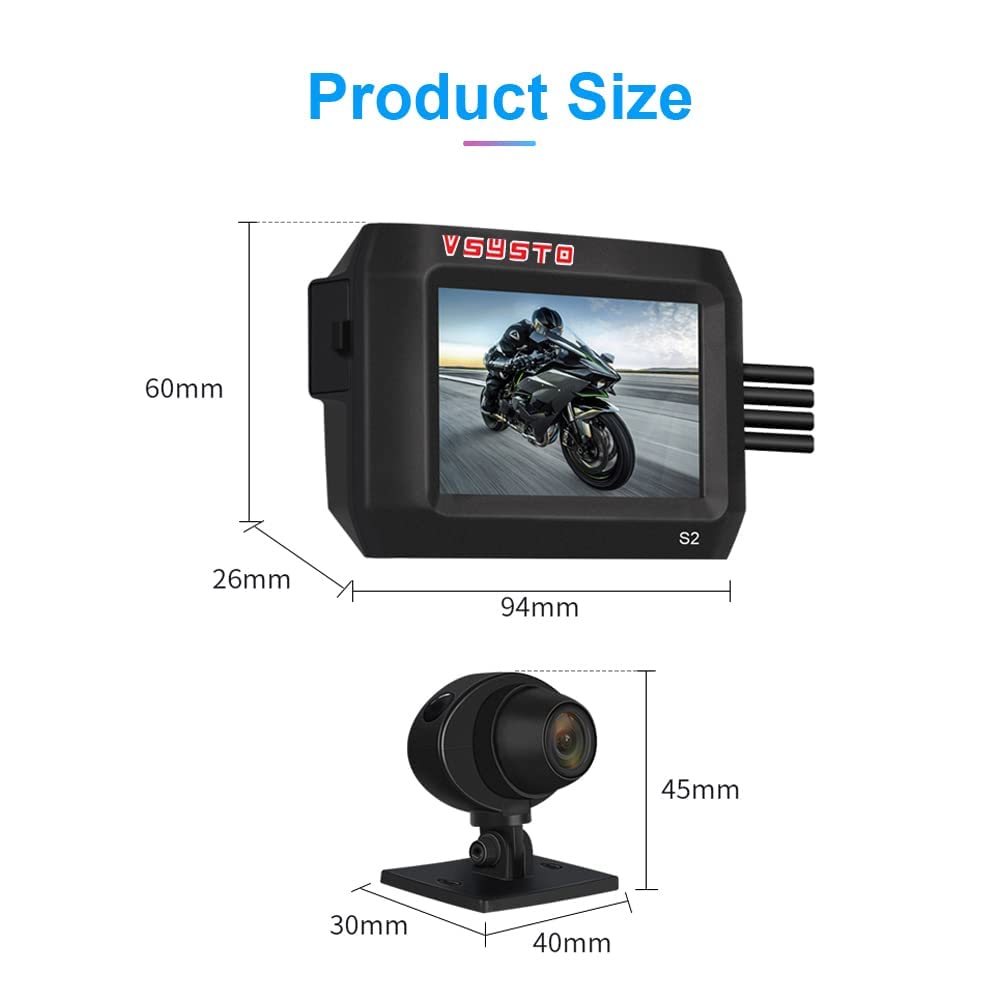 VSYSTO 3 pollici moto dash cam IPS schermo ad alta definizione WiFi GPS di monitoraggio automatico di parcheggio off/on visione notturna impermeabile doppia 1080P anteriore e posteriore