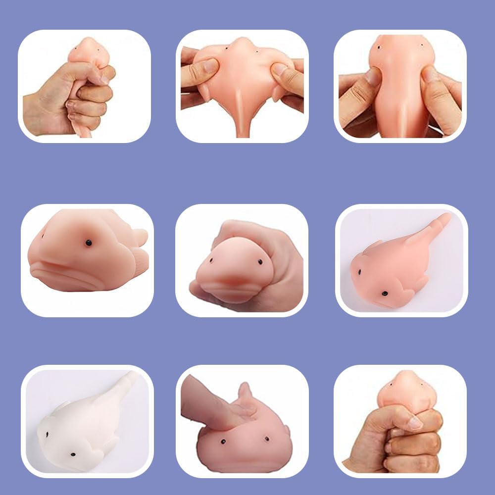 Funny Cute Blobfish Toy，Fidget Sensory Toy Relief Toys，Stretch and Squeeze Stress，Party Favors for Kids,Birthday Gifts,Christmas,Easter Egg,Classroom Prizes (White)