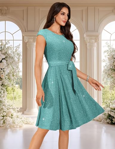 Image of DRESSTELLS Women's Cocktail Dresses, Formal Wedding Guest Modest Church Vintage Tea Party Midi Evening Dress