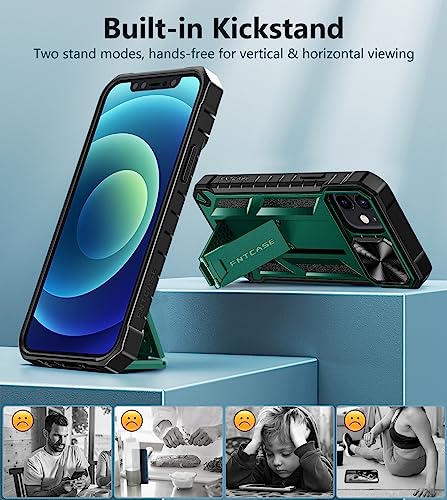 Image of FNTCASE for iPhone 12 Phone Case: iPhone 12 Pro Military Grade Shockproof Protection Mobile Case with Kickstand & Matte Textured Rugged TPU Shell | Drop Proof Protective Cover