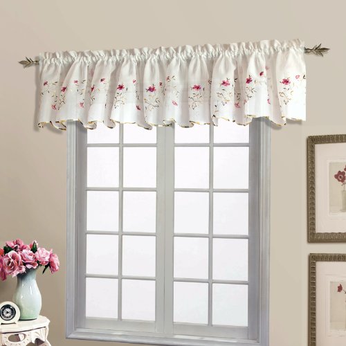 United Curtain Loretta Embroidered Sheer Shaped Valance, 52 by 18-Inch, White/Violet