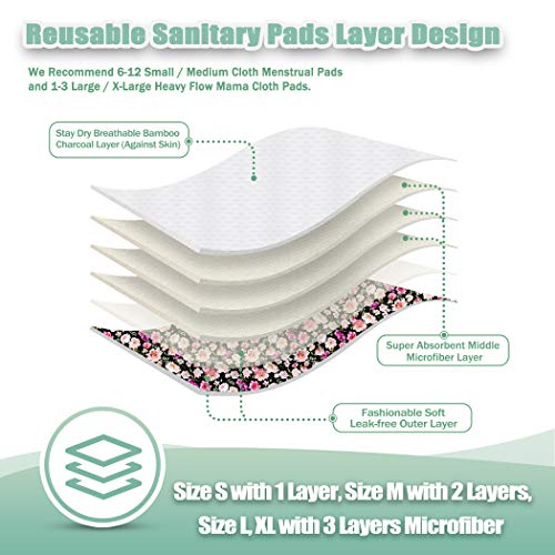 Image of wegreeco Reusable Menstrual Pads - Reusable Sanitary Pads | Reusable Panty Liners | Soft Cloth Menstrual - 6 Pack with 1 Cloth Mini Wet Bag (X-Large, Flower 02)