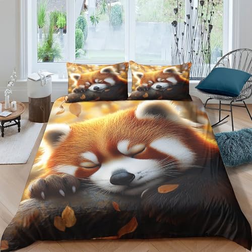 Housse de Couette Panda Roux Endormi 140x200 Imprimé 3D Microfibre - 4
