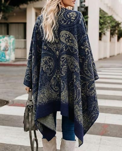 Image of Bestshe Women's Boho Open Front Poncho Plaid Shawl Wrap Cape | Tassel Cardigan Sweater, Cozy Layering, Fall Winter Clothes for Women
