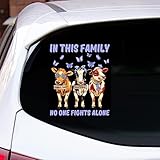 Stomach Cancer Awareness In This Family No One Fights Alone Car Decal, Stomach Cancer Cow Butterfly Ribbon Decal For Stomach Cancer Warriors, Transparent Vinyl Bumper Stickers For Car Window Side Rear