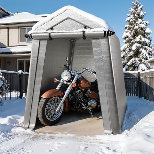 LINKHOO 6 x 8 FT Carport Portable Shed w/220G Heavy Duty Waterproof PE Tarp Roll-up Zipper Door & Vent Weather-Resistant Storage Shed for Motorcycle Bike and Tools Gray