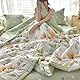 Chickwin Tagesdecke 200x230cm Bettüberwurf Gesteppt, Grün Gras Blumen Tagesdecke Wohndecke Überwurfdecke Bedspread Schlafzimmer Steppdecke Decke Überwurf Wohnzimmer Sofaüberwurf für Doppelbett