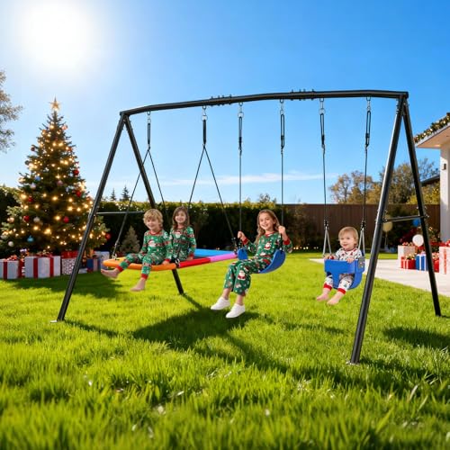 Hapfan 440lbs Kids Swing Sets for Backyard with Toddler...