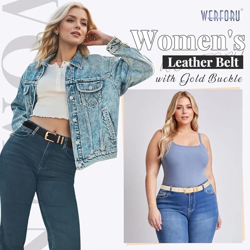 WERFORU 3 PACK Women Belt Women Fashion Leather Belts for Jeans Pants Ladies Belts with Gold Buckle