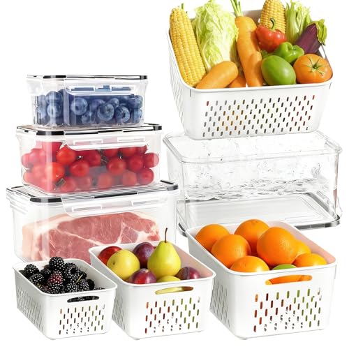 Nakelulu Juego de 7 recipientes herméticos para frutas y verduras...