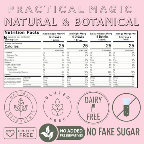 Practical Magic Sparkly Cocktail Mixers Variety Pack w/ Edible Glitter for Drinks, Makes 16 Craft Mix Midnight Margarita & Moon Magic Martinis, Shimmer Pearlescent Luster Dust, Non-Alcoholic Mocktails - Thumbnail 2
