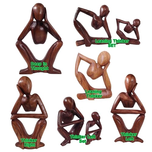 Escultura pensador en madera Suar, 12 pulg miniatura 4