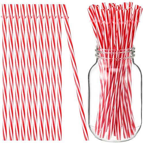 200 Pcs 9 Inch Reusable Hard Plastic Thick Drinking Straws Long Stripe Drinking Straws Tumbler Straws Mason Jars Straws for Christmas 4th of July Summer Wedding Birthday Race Car Party(Red)