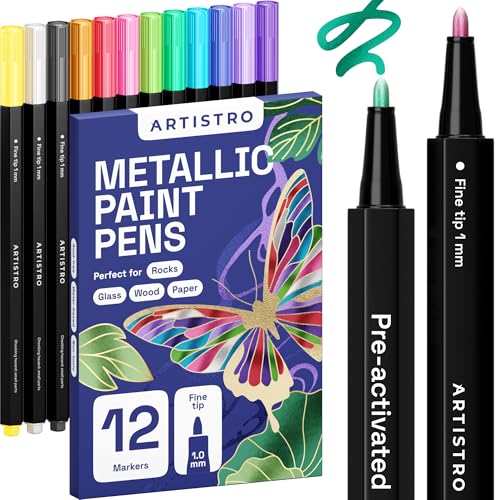 ARTISTRO 12 Metallic Paint Pens for Glass Marking - Extra-Fine Tip