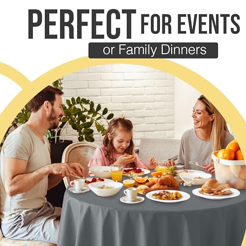 Image of Exquisite 66% Thicker Premium Silver Round Tablecloth 0.5 Mil 24 Pack Plastic Table Cloth Disposable 84 Inch Round Plastic Tablecloth Won't Tear Easily Like Cheap Thin Brands