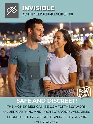 Miniatura 8 de Rootful. Portadocumentos De Viaje Rfid Cartera De Cuello Impermeable Con Correa Ajustable, Para Pasaporte, Documentos, Dinero, Smartphone Y Más, Con 6 Bolsillos Para Hombre Y Mujer