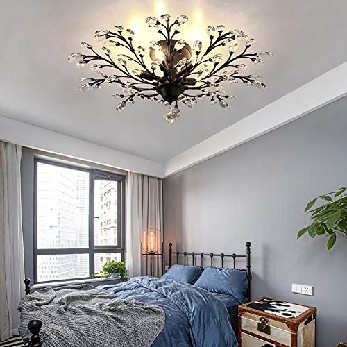 Lustre vintage en cristal à 5 lumières, plafonnier noir 60 x 30 cm