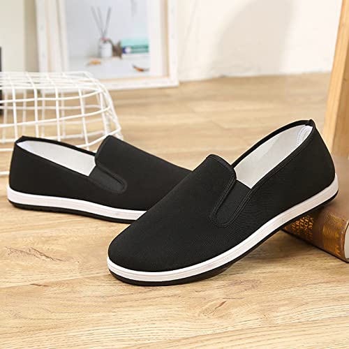 Light and Breathable Martial Arts Footwear, Men Chinese Traditional Old Beijing Kung Fu Style Canvas Kung Fu Slip-On Shoes, Comfortable Rubber Sole Breathable Non-Slip and Wear-Resistant3