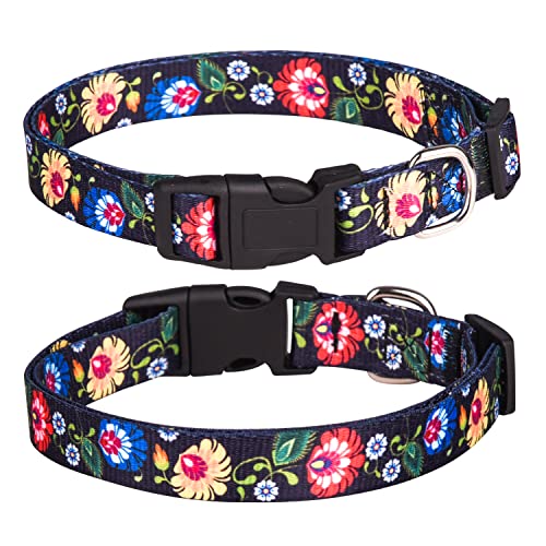 haoyueer Dog Collar for Small Medium Large Dogs Cute Girl Dog Pet Collar Soft Adjustable Fancy Floral Girl Puppy Dog Collars (M:32-52CM