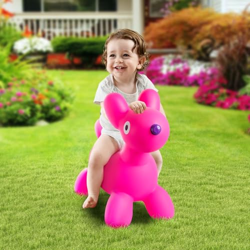 Image of EVERICH TOY Bouncy Animal Hopper, Ride-On Dog Hopping Toy for Toddler 18M+ | Inflatable Horse Hopping Toy for Boys Girls, Indoor Outdoor Bouncy Dog Toy for 2 Year Old Kids, Gift for 3 4 5 6 Yrs W / Pump