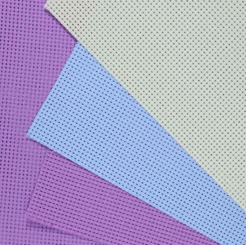 Image of KCS 3 pc of 15 inch x 18 inch(38cmx45cm) Counted Cross Stitch Cotton Aida Cloth Needlework Rolled Fabric Box,11CT,Light Green+Lavender+Light Blue