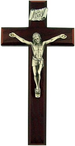 Decoración de crucifijo de cereza biselada de 8 pulgadas, cruz católica cristiana, pared religiosa