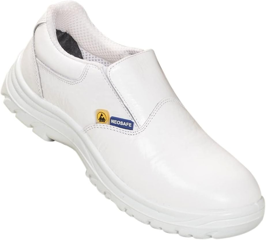 NEOSAFEESD Safety Shoes with Fibre-Toe, Washable and Best Suitable for Food Workshop, Pharmaceutical Industry and OT, Animal Free Microfibre Upper, White