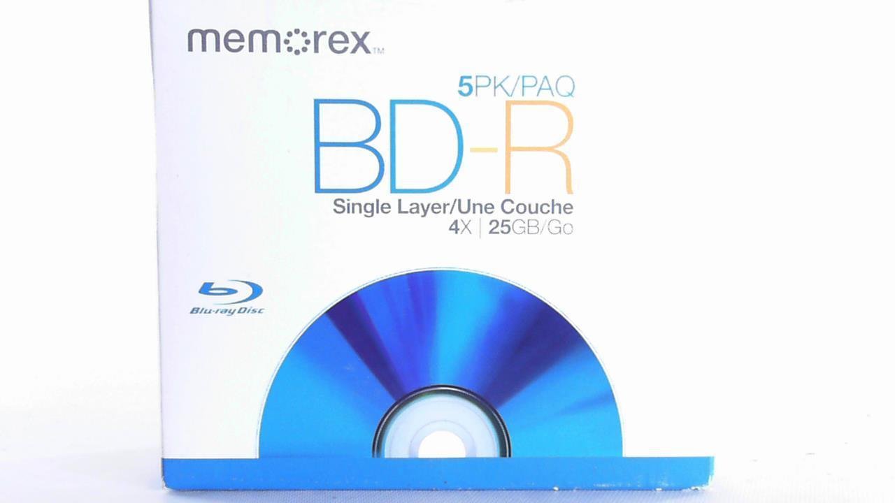 Memorex 32020014034 25GB 4X Write-Once BD-R Blu-ray Discs (5pk, Jewel Case)
