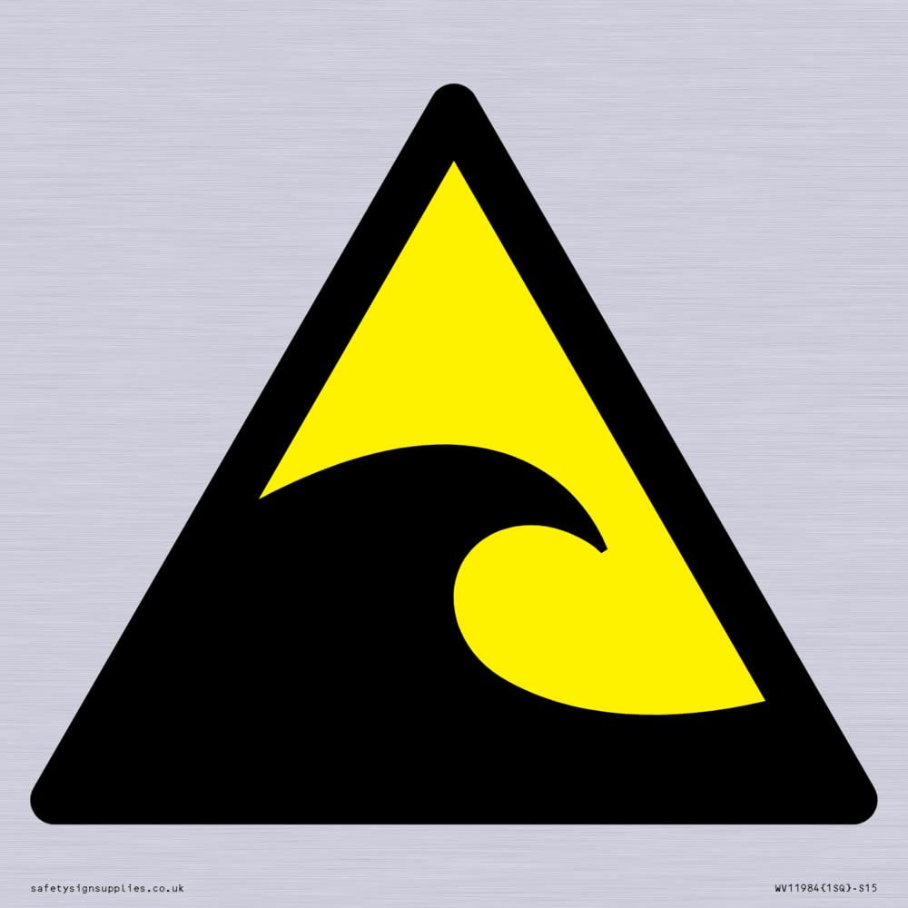 W056 Warning: Tsunami hazard zone Sign - 150x150mm - S15