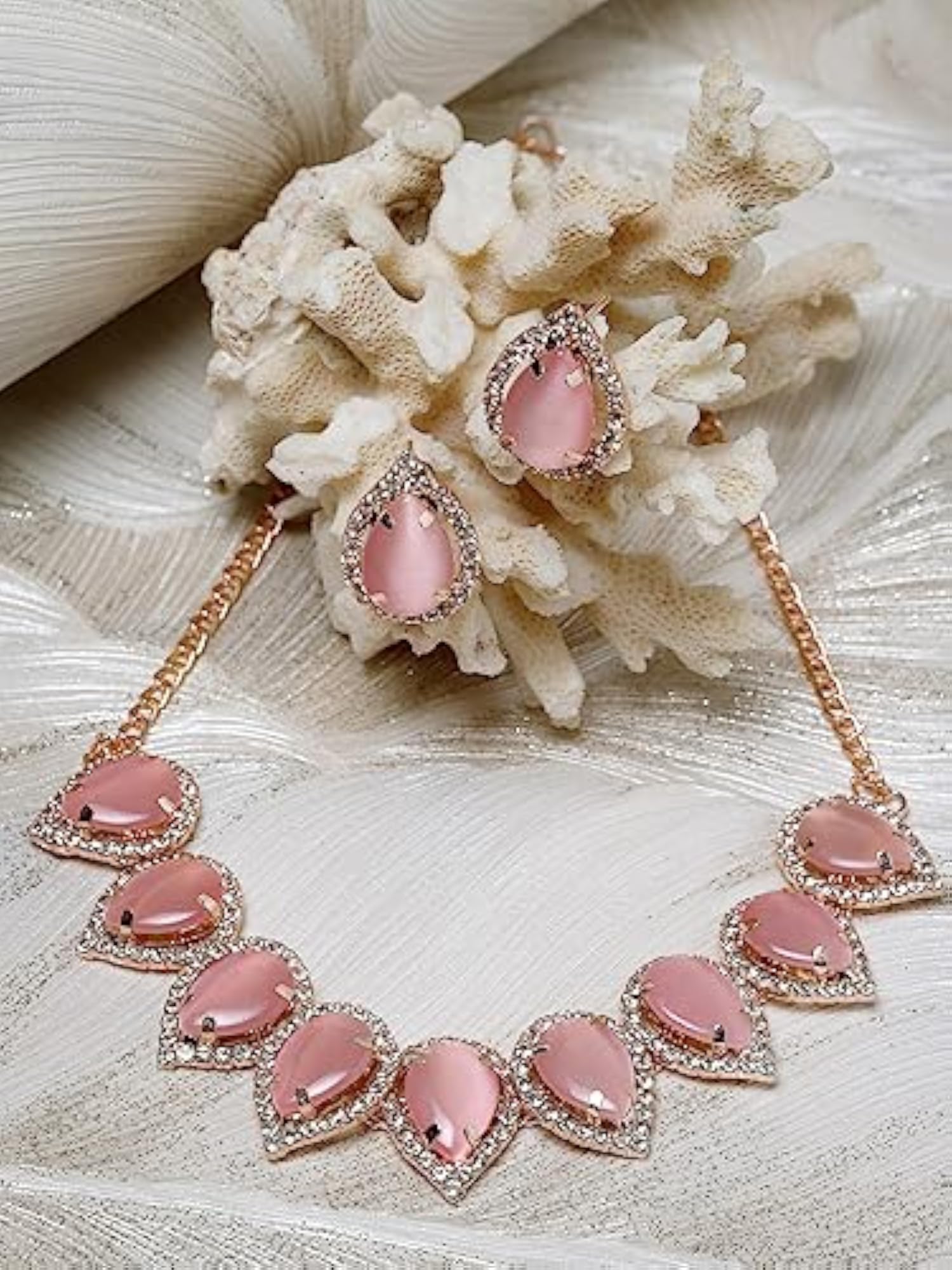 Gold-Plated AD Stones Necklace Set With Earrings