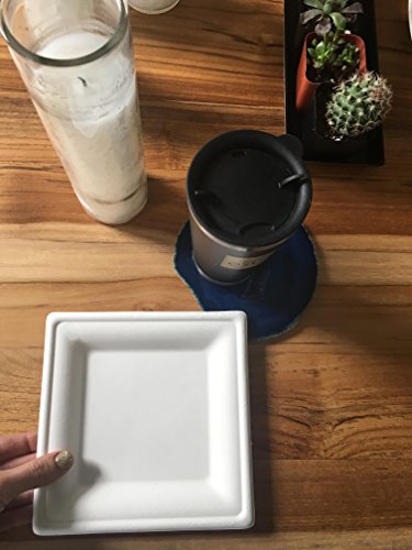 Susty Party 6-Inch Compostable Square Plates (50-Count), Sugarcane Heavy Duty Disposable Biodegradable Plate For Dessert, White #TOP2