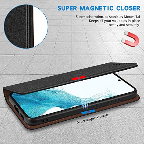 Image of ZZXX for Samsung Galaxy S22 Wallet Case with [RFID Blocking] Card Slot Stand Strong Magnetic Leather Flip Fold Protective Phone Case for Samsung Galaxy S22 Case Wallet(Black-6.1 inch)
