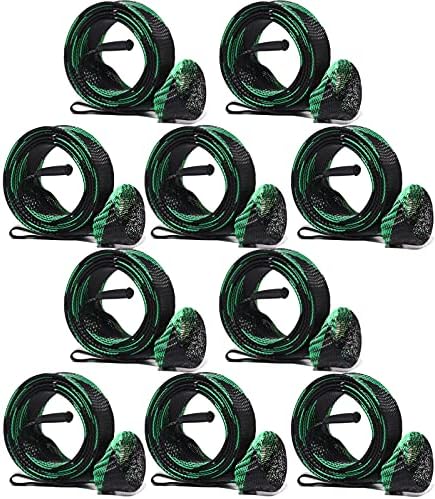 FASANIY Fishing Rod Sock Mesh Sleeve Rod Cover Braided Mesh Rod Protector Pole Gloves Fishing Tools for Fly, Spinning, Casting, Sea Fishing Rod (Black and Geen Cross Color Set (10pc))