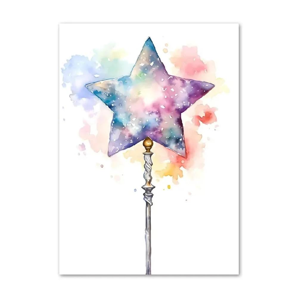 Affiche Arc en Ciel Licorne Chambre Bebe Poster Aquarelle Tableau Toile Decoration Murale 30x40 cm sans Cadre