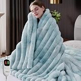 HaloRest Heated Throw Blanket, Faux Fur Cozy Heating Blanket with Overheat Protection, 1/2/4/6/8 Hours Auto-Off 10 Heat Level, Machine Washable (62x84 Inches, Blue)