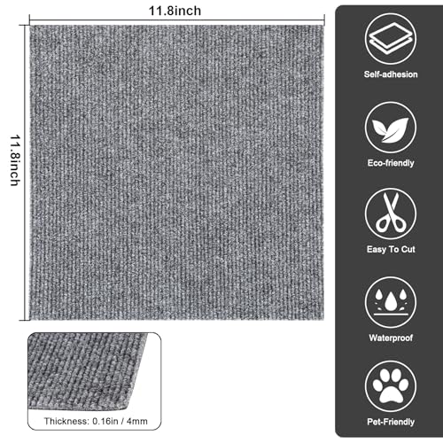 LISHIEN 36 Pcs Carpet Tiles Peel and Stick 12”x 12” Self Adhesive Carpet Squares, Anti-Slip Grey Carpet Floor Tiles for Bedroom Living Room Indoor Outdoor by LISHINE - Image 2