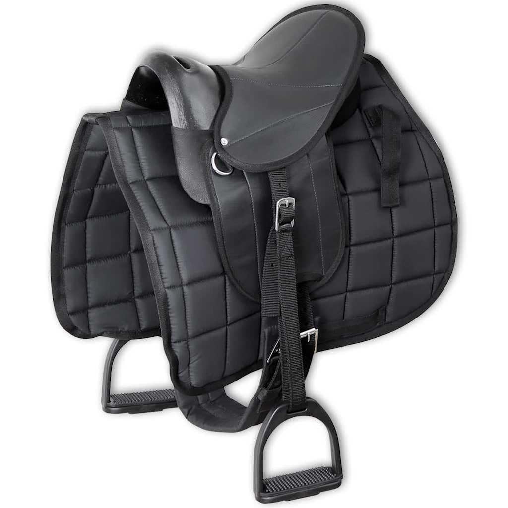 Pony - Set di sella da 25,4 cm con coprisella, staffe, cinghia e staffe, imbottita, per pony, accessori da equitazione leggeri per allenamento ed escursioni