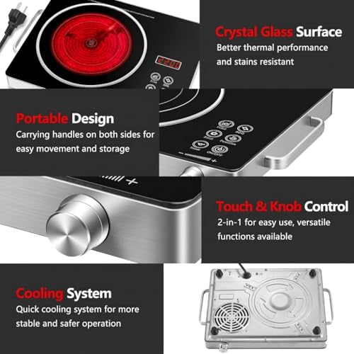 Image of FODGO 3500W Infrared Cooktop Stove | Works with ALL UTENSILS (Steel, Aluminium, Glass, Clay) | No-Radiation Electric Chulha | Toughened Glass Top & Touch Control | Portable Induction Alternate