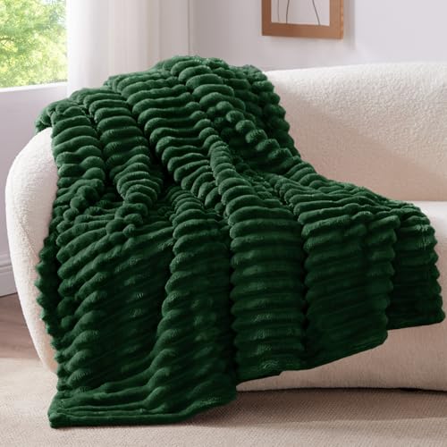 Image of BEDELITE Ribbed Fleece Throw Blanket for Couch, Forest Green, 50 inchx70 inch