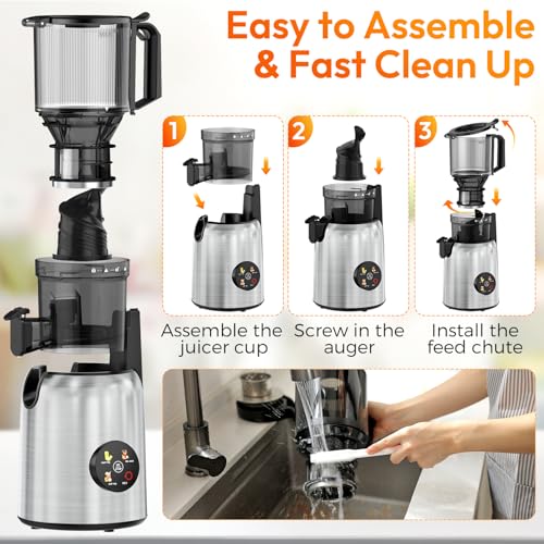 INSMART 3-in-1 Cold Press Juicer,Juicer Machines with 5.3" Large Chute,Slow Masticating Self Feeding for Juice Extractor Machine for Whole Fruits & Vegetables High Juice Yield by INSMART - Image 7