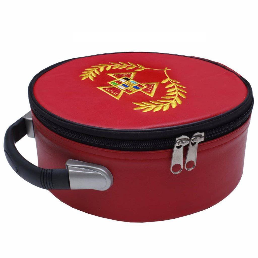 Bricks Masons Past Grand High Priest Royal Arch Chapter Crown Cap Case - Red Leather